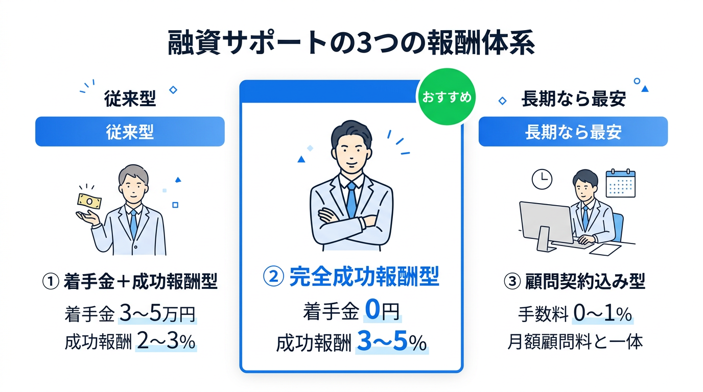 融資サポートの3つの報酬体系と相場一覧