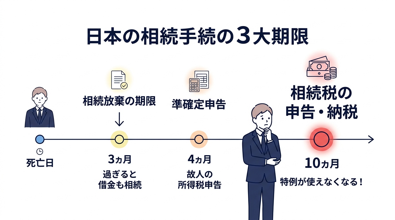 相続税申告の全体スケジュール:3つの締切