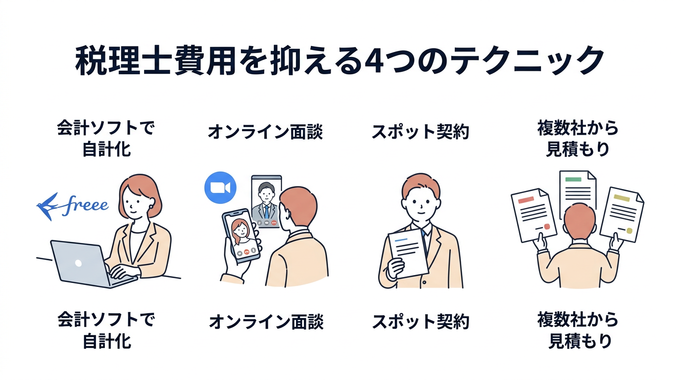 税理士費用を抑える4つのテクニックの図解