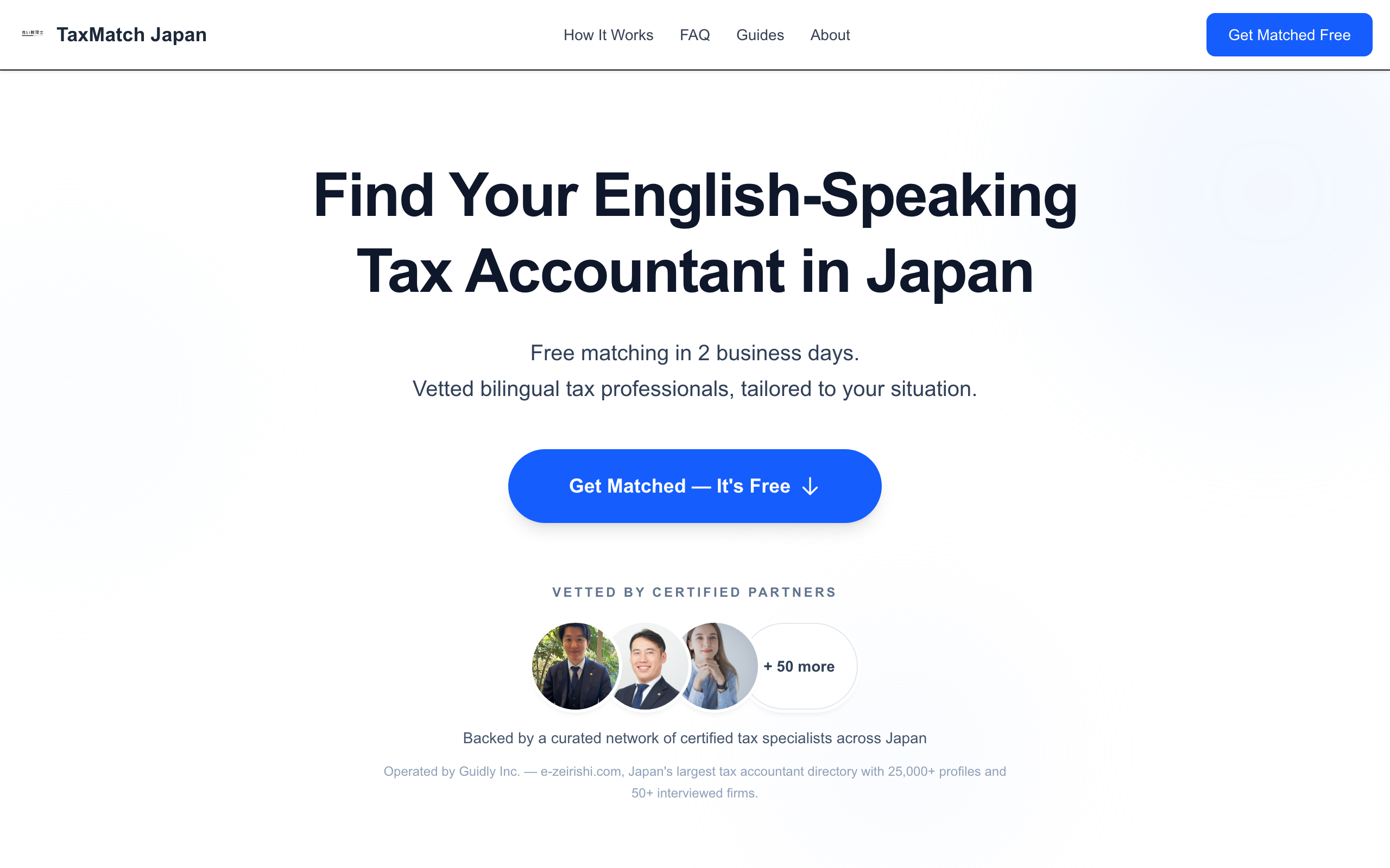 英語話者向け税理士マッチングサイト TaxMatch Japan のトップページ
