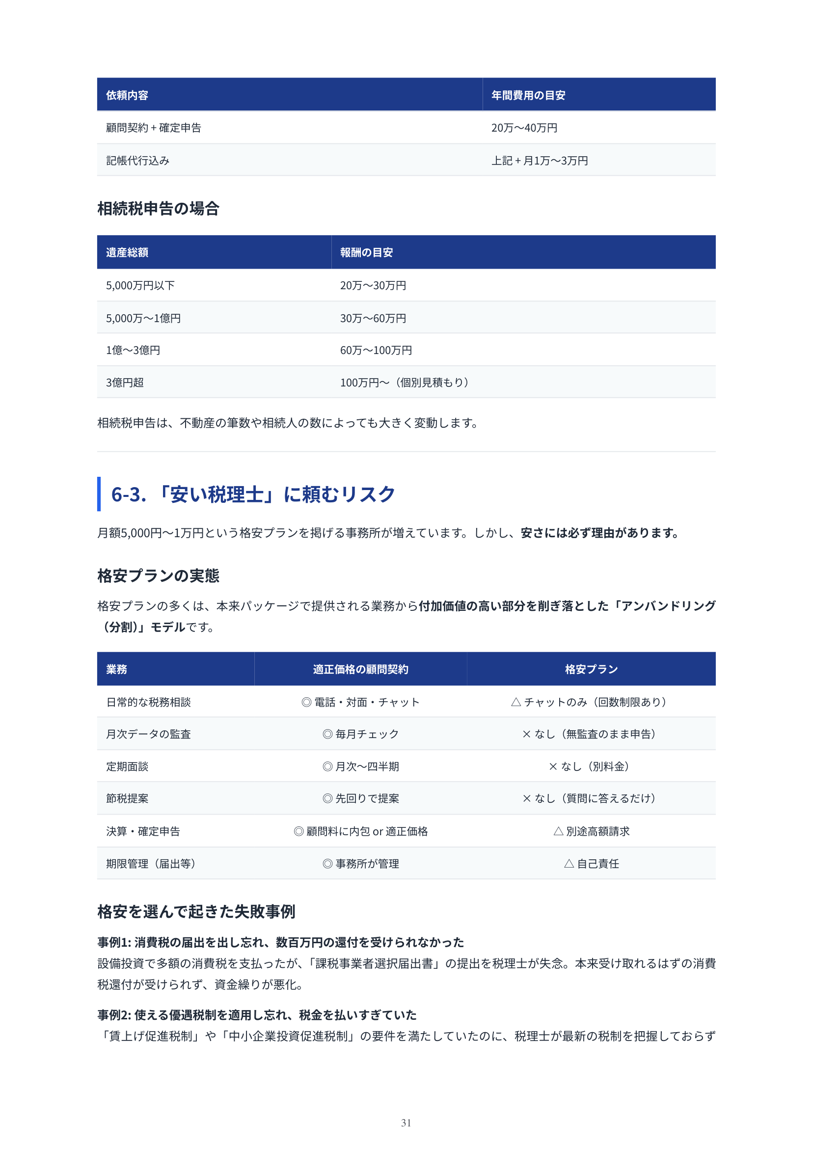 費用の考え方・比較表