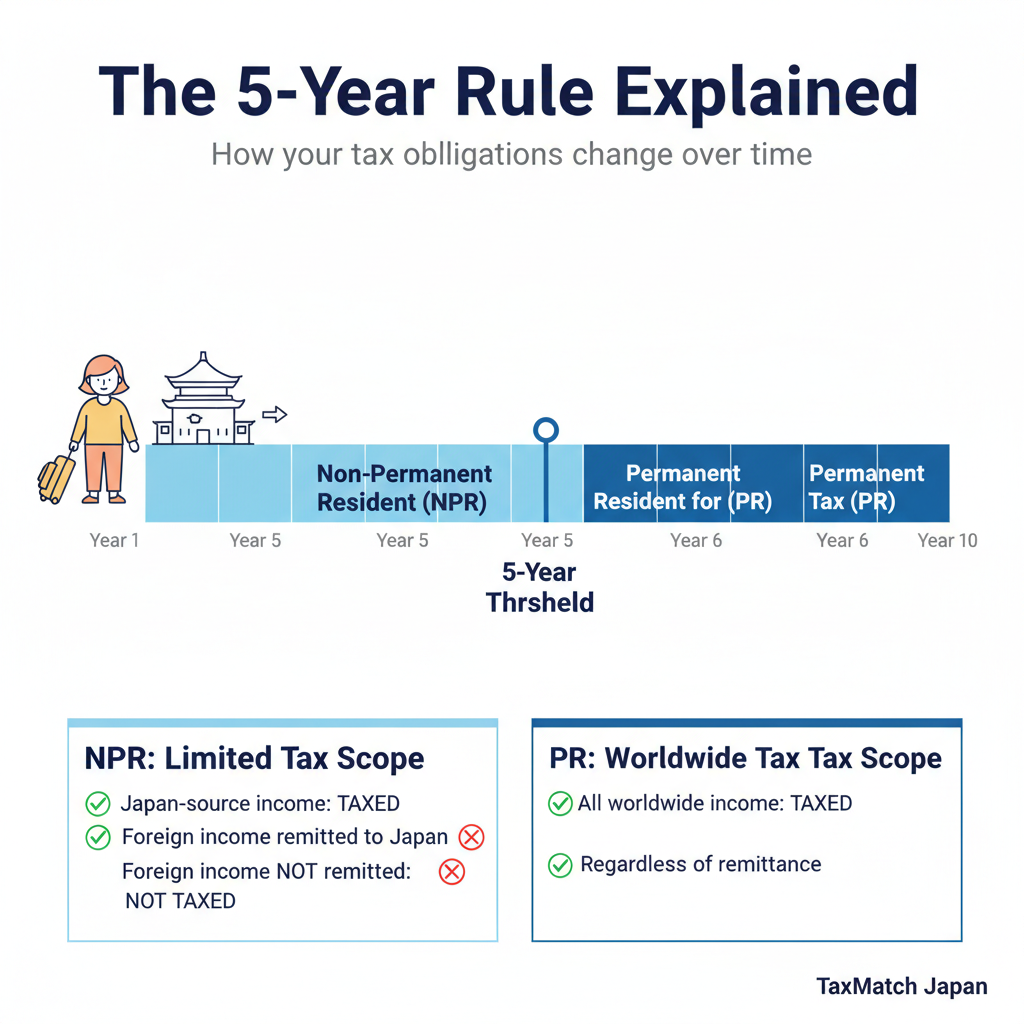 Japan 5-year tax residency rule - NPR vs PR tax scope timeline