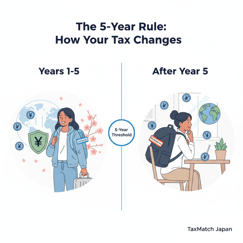 Before and after the 5-year threshold - limited tax scope vs worldwide taxation