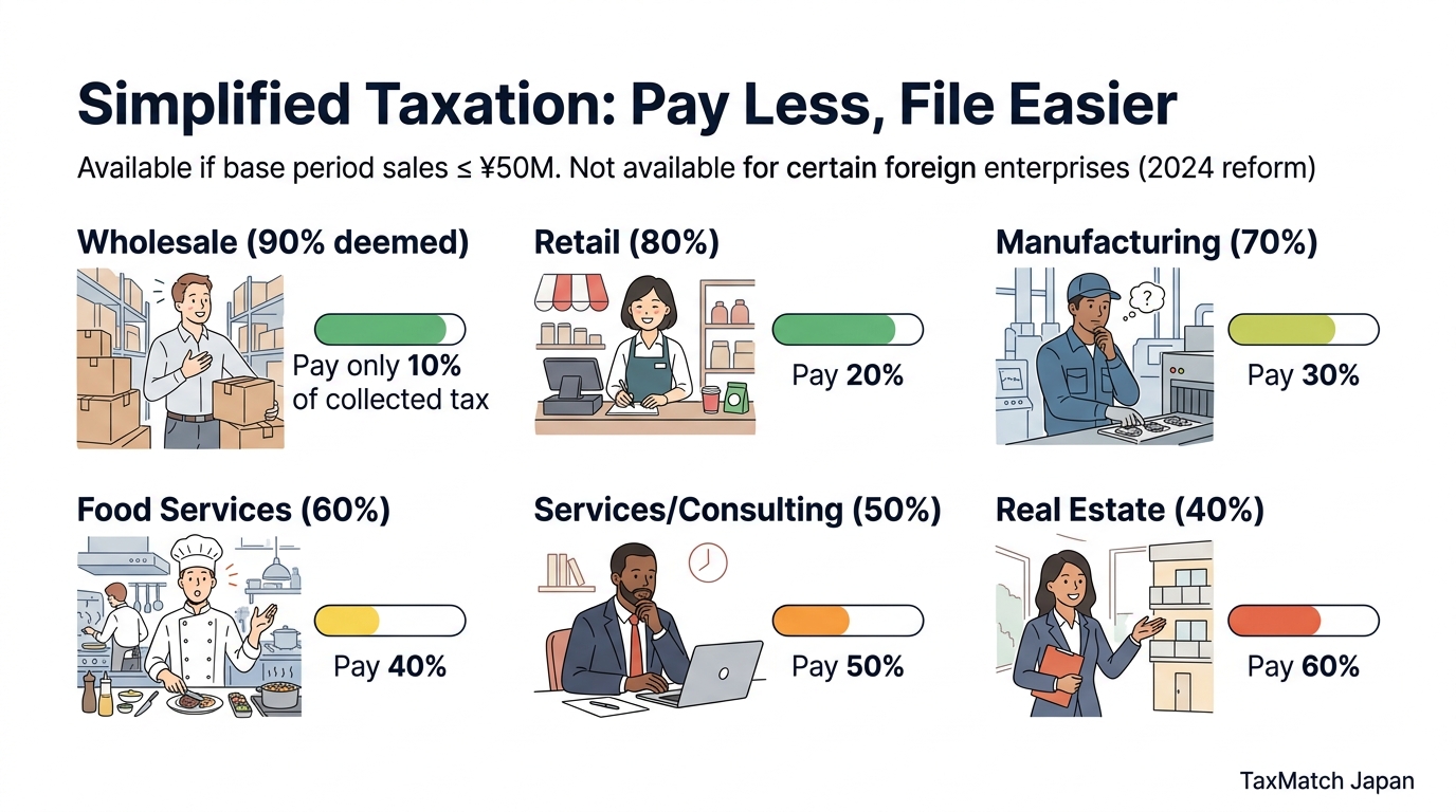 Simplified taxation deemed purchase rates by industry type from 40% to 90%