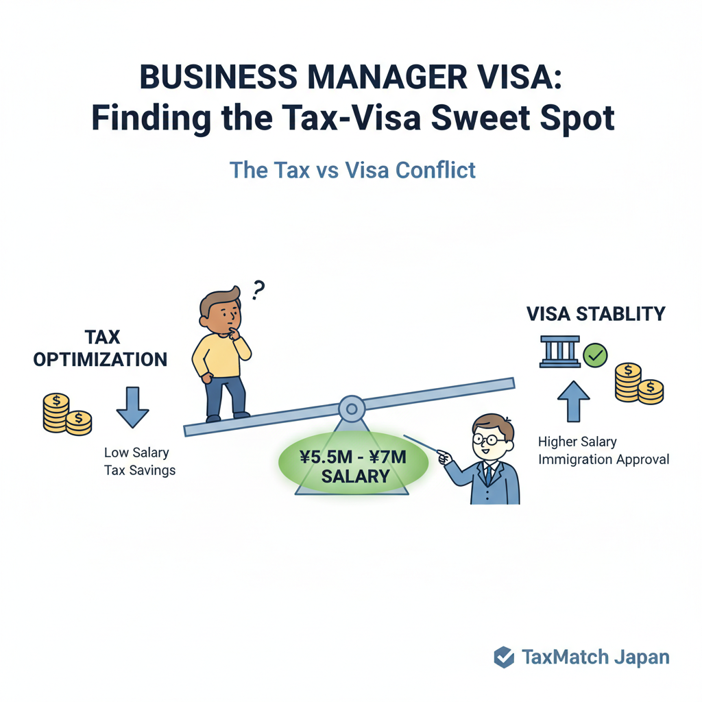 Business Manager visa tax optimization vs visa stability balance illustration