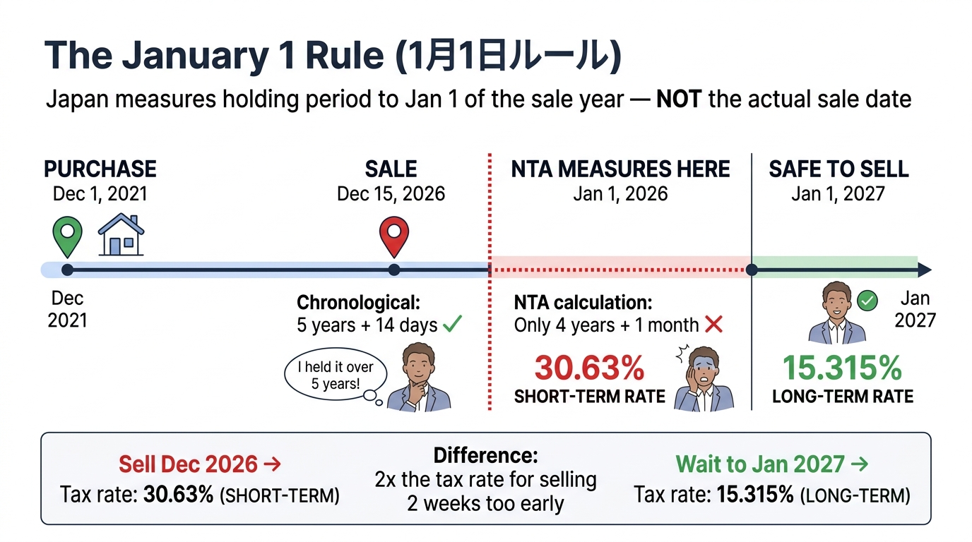 Japan Real Estate Tax for Foreign Investors - The January 1 Rule trap: how the 5-year holding period really works