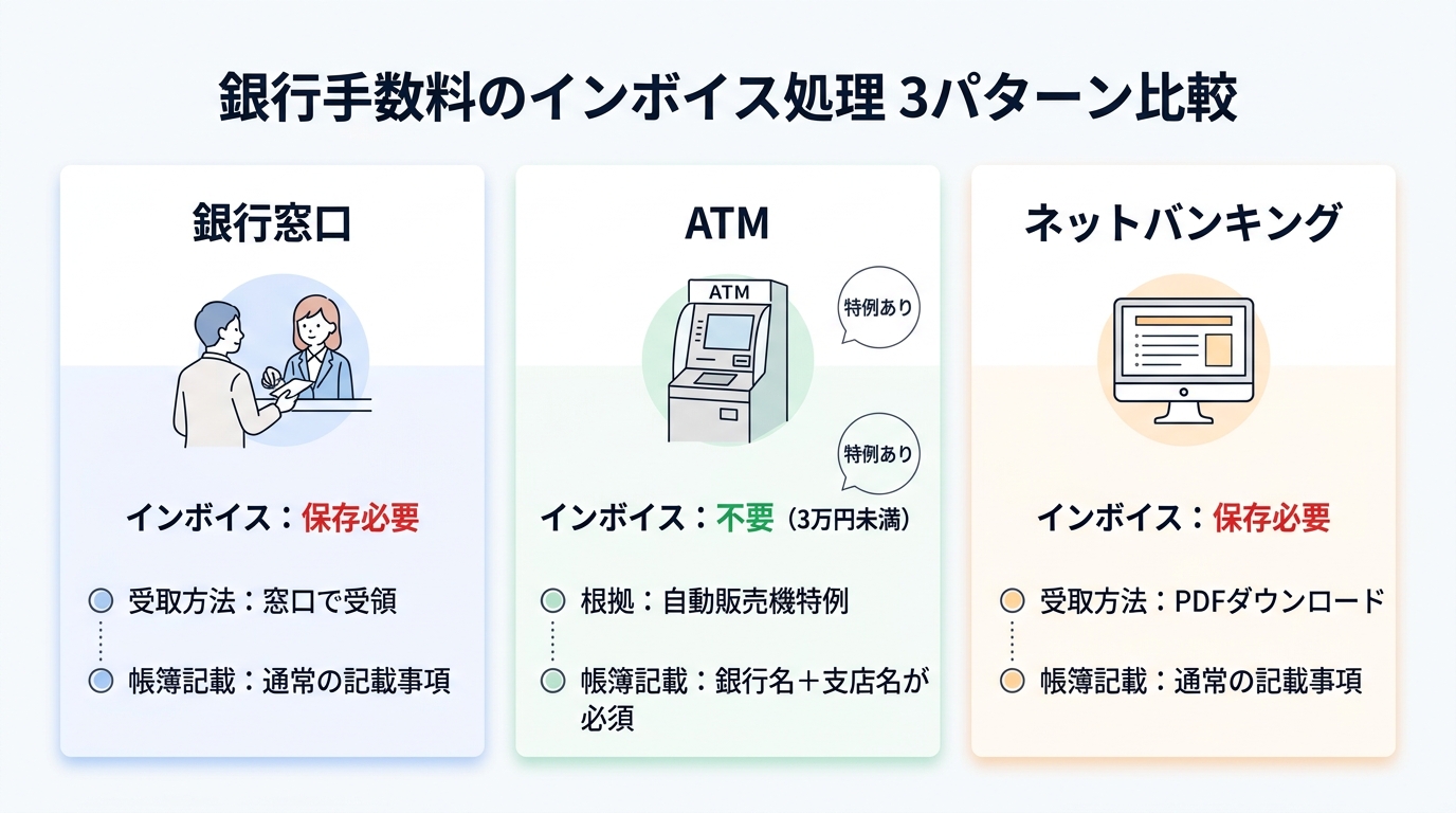 インボイス制度の銀行手数料処理を税理士が解説｜ATM・窓口・ネットバンキングで取り扱いが違う - 3パターンの処理比較