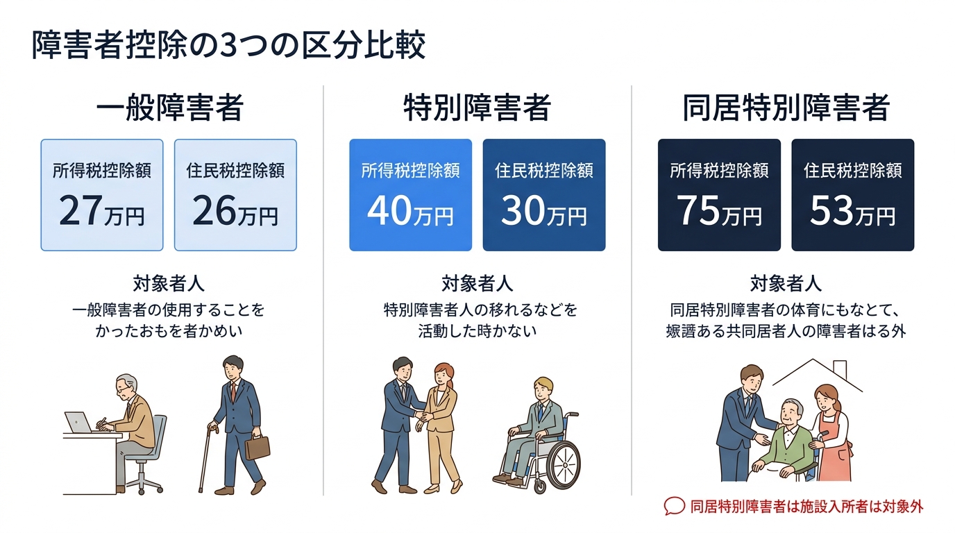 要介護認定者は必見！障害者控除対象者認定書の申請方法を税理士が解説 - 障害者控除の3区分と控除額比較表